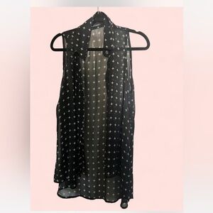 Black Sheer Sleeveless Blouse with Cross Pattern